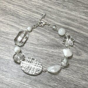 Handmade White & Clear Beaded Bracelet with Mixed Shapes